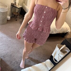 Gingham Smocked Button-Front Romper with Ruffle Hem